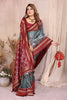 Grey And Maroon Ikat Silk Saree with Traditional Weaving Saree