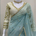 Sky Blue Organza Silk Saree Sequin Embroidered Designer Blouse