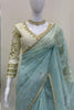 Sky Blue Organza Silk Saree Sequin Embroidered Designer Blouse