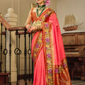 Pink Banarasi Silk Saree Floral Woven Border Red Zari Pallu