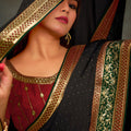 Black Designer Saree with Embroidered Border Contrast Blouse