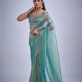Sea Green Silk Saree with Zari Embroidery Designer Blouse 