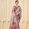 Stylish Mauve Floral Printed Linen Cotton Saree