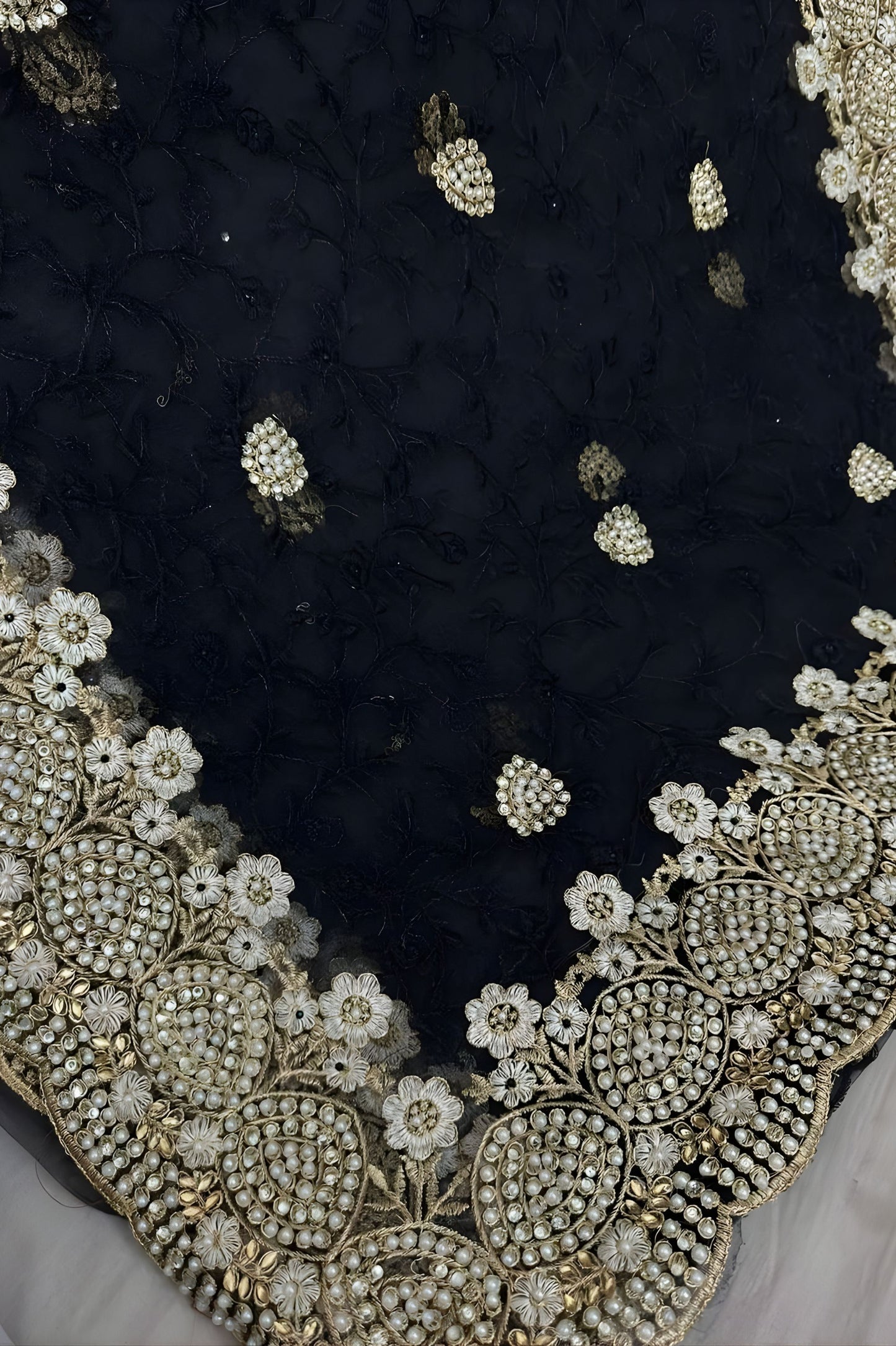 Designer Black Net Saree with Heavy Sequins Embroidery Border