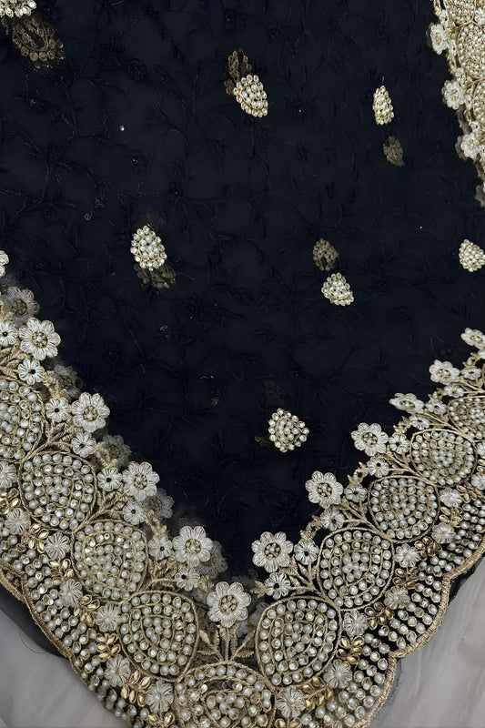 Designer Black Net Saree with Heavy Sequins Embroidery Border