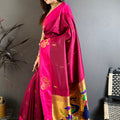 Rani Pink Soft Silk Saree with Designer Pallu and Zari Border