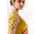 Multi Color Organza Saree in Peach Pink Purple with Embroidered Border