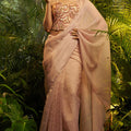  Dusty Peach Crushed Tissue Saree Designer Printed Blouse