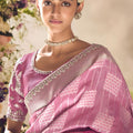 Pink Soft Silk Saree with Silver Zari Weaving Designer Blouse