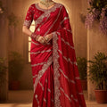 Traditional Red Silk Saree with Elegant Silver Designer Blouse