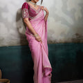 Pink Organza Saree with Heavy Embroidered Designer Blouse 