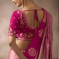 Pink Silk Saree with Contrast Rani Pink Zari Border