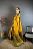 Mustard Yellow and Olive Green Banarasi Silk with Zari Weaving Saree