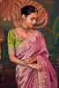 Pink Silk Saree with Heavy Border Contrast Green Designer Blouse