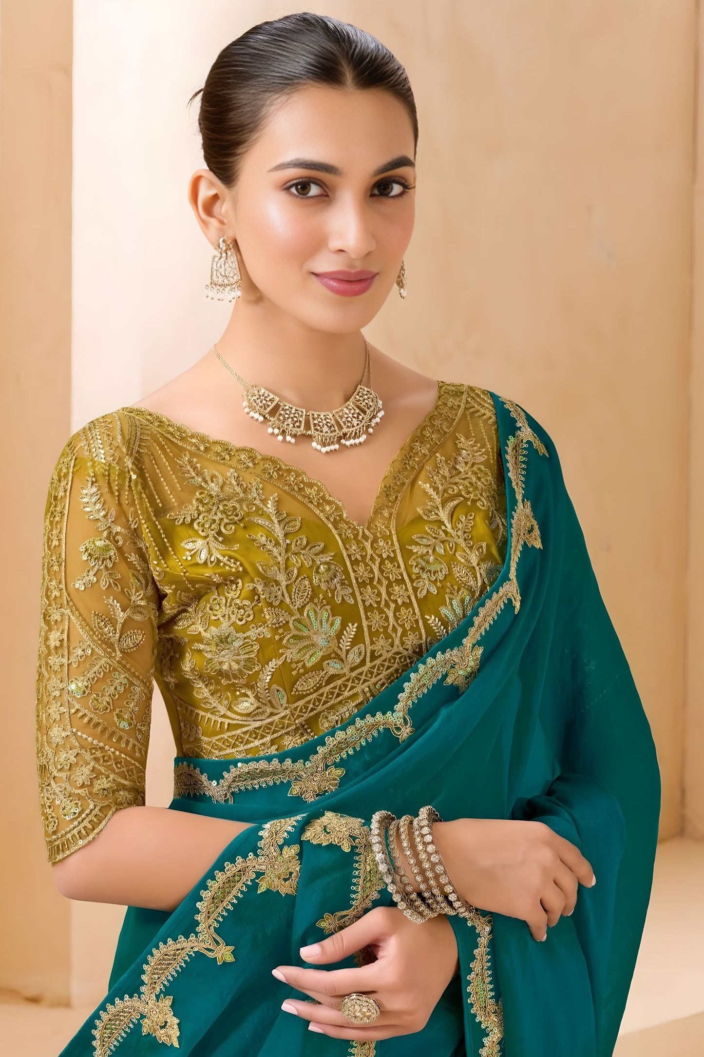 Teal Green Silk Saree Designer Embroidered Border Party Wear Saree