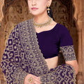 Purple Georgette Saree Heavy Gold Zari Embroidery Designer Blouse