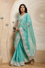 Aqua Blue Net Saree with Floral Embroidery Matching Blouse