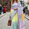 Pastel Multicolor Printed Saree Lavender Border Casual Wear Saree