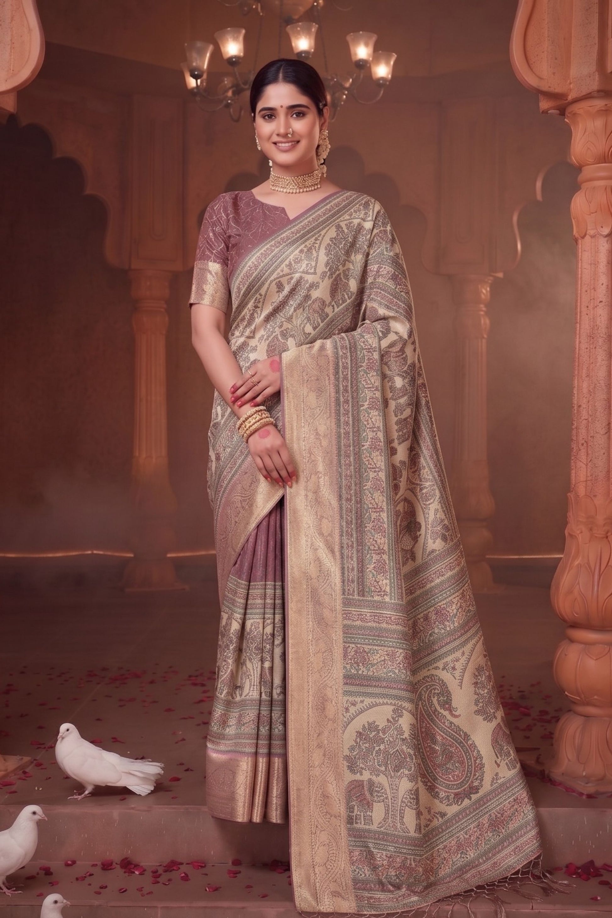 Mauve Banarasi Silk Saree with Traditional Woven Designer Pallu