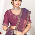 Wine Purple Silk Saree with Golden Zari Border Designer Saree