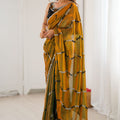 Mustard Gold Tissue Silk Saree Black Embroidered Sequin Designer Blouse