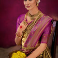 Royal Gold Magenta Kanjivaram Silk Saree with Traditional Zari Border
