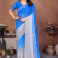 Royal Blue and Grey Georgette Saree Embroidered Border Work