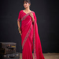 Rani Pink Silk Saree Antique Gold Zari Border Party Wear Saree