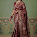 Elegant Maroon Heavy Embroidered Banarasi Silk Saree