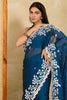 Teal Blue Embroidered Georgette Saree Heavy Floral Border Designer Blouse