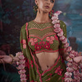 Designer Olive Green Floral Embroidered Saree with Stylish Blouse