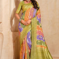  Multicolor Banarasi Silk Saree Green Zari Border Traditional Patola 