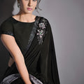 Black Designer Georgette Saree with Printed Border Party Wear