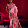 Pink Silk Saree with Red Floral Designer Border Traditional Saree