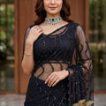 Black Designer Net Saree with Sequins Embroidery Party Wear