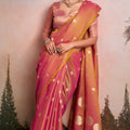 Pink Golden Silk Saree with Zari Polka Dot Weaving Designer Saree