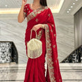 Royal Red Embroidered Silk Saree with Heavy Designer Border