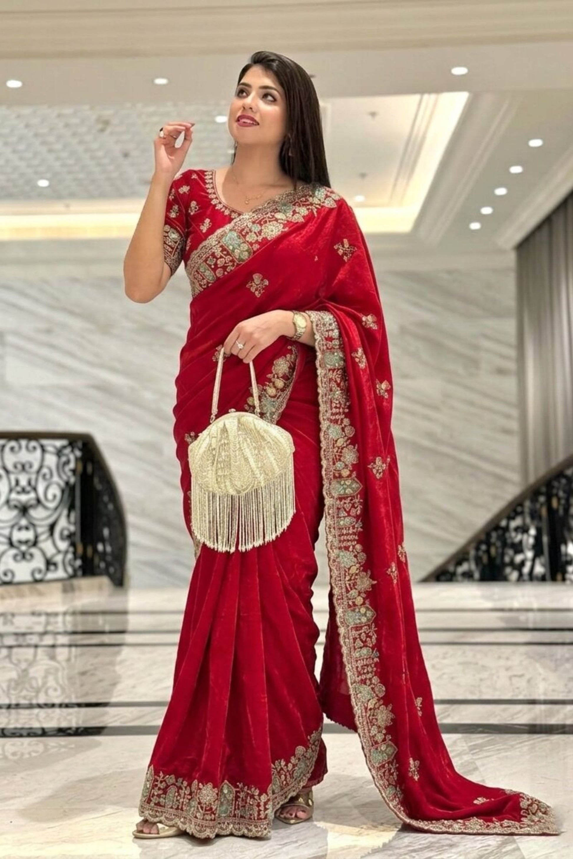 Royal Red Embroidered Silk Saree with Heavy Designer Border
