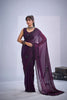 Purple Organza Saree with Black Floral Embroidery Designer Party Wear Saree