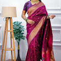 Rani Pink Kanjivaram Silk Saree with Gold Zari Border Butti Work