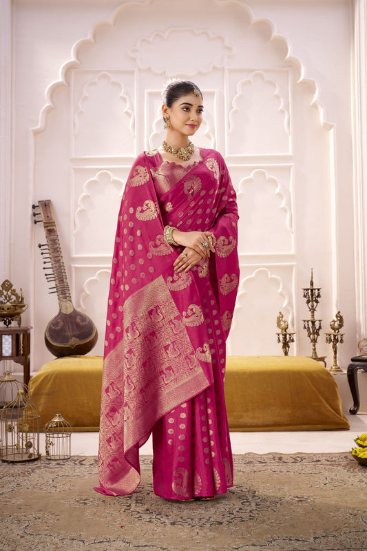 Rani Pink Banarasi Silk Saree with Rich Gold Zari Traditional Saree
