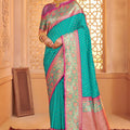 Turquoise Banarasi Silk Saree Blouse Piece Elegant