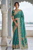 Teal Green Banarasi Silk Saree Heavy Zari Embroidery Rich Designer Border