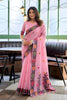 Beautiful Pink Linen Cotton Printed Saree with Floral Border and Blouse