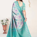Sea Green Banarasi Silk Saree with Pink Woven Zari Design