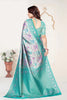 Sea Green Banarasi Silk Saree with Pink Woven Zari Design