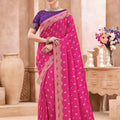 Rani Pink Banarasi Silk Saree with Gold Zari Border Designer Pallu 