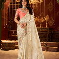 Elegant Ivory Embroidered Silk Saree with Pink Designer Blouse 