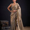 Golden Grey Tissue Silk Saree with Subtle Zari Butti Work