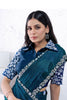 Teal Blue Embroidered Georgette Saree Floral Border Designer Blouse